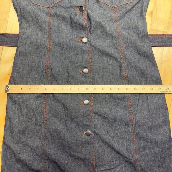 HOLT RENFREW Vtg Y2K Long Denim Gray Jeans Jacket button-down Tie Waist sz 2 - Picture 14 of 16